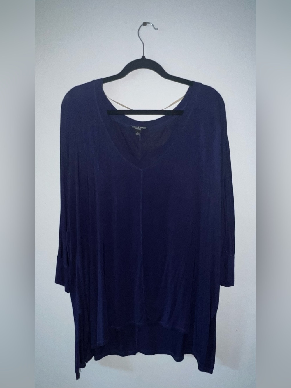 Cable & Gauge Oversized Navy V-Neck Tunic Top